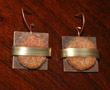 Rust/tan square with tan discs earrings